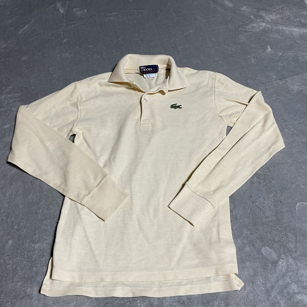 Vintage IZOD Lacoste‎ Polo Shirt Youth 16 Ivory Gator Logo Long Sleeve